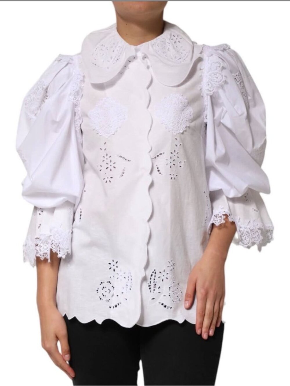 NWT $4050 Dolce & Gabbana Ruffled Lace Embellished Blouse White Size 4 Oversized
